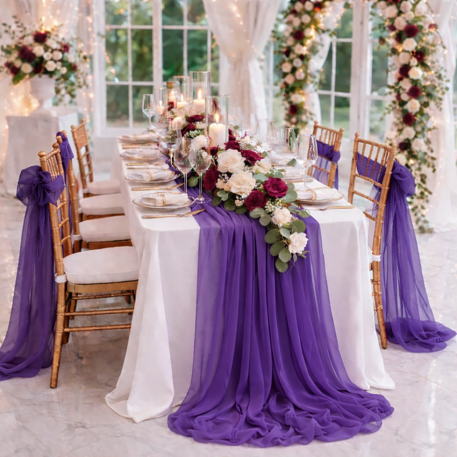 Purple Chiffon Table Runner 70x300cm Styled Image 