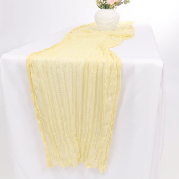 Cheesecloth Table Runner - Pale Yellow front angle