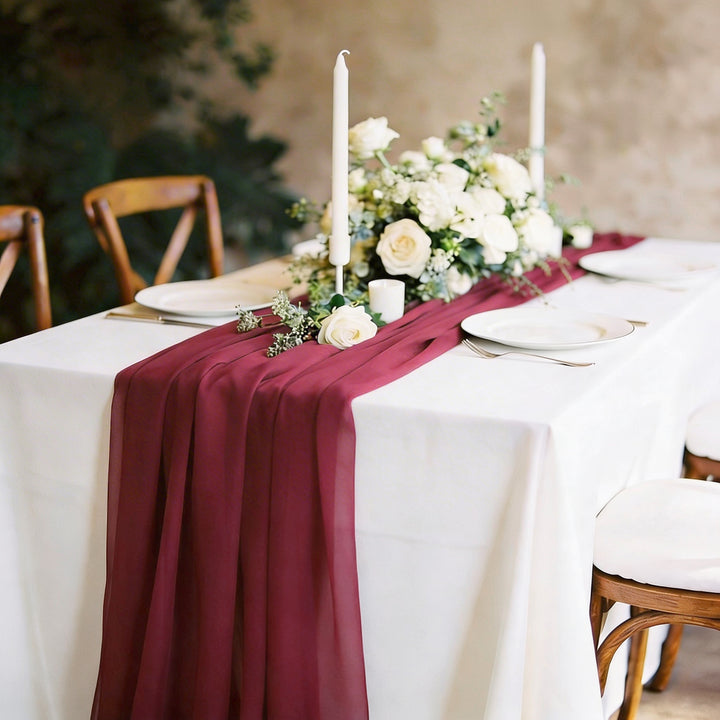 Burgundy Chiffon Table Runner 70x300cm Styled Image 