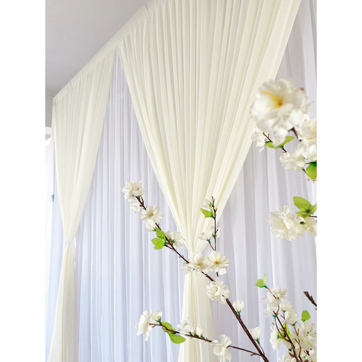 Chiffon Layered Backdrop Curtain 3mx3m - Ivory & White tied in middle