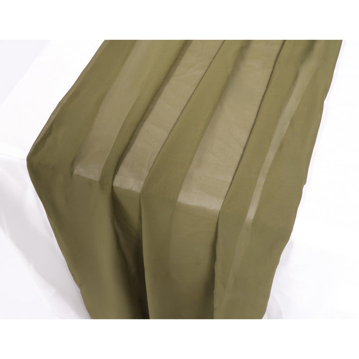Chiffon Table Runner - Olive Green Close Up
