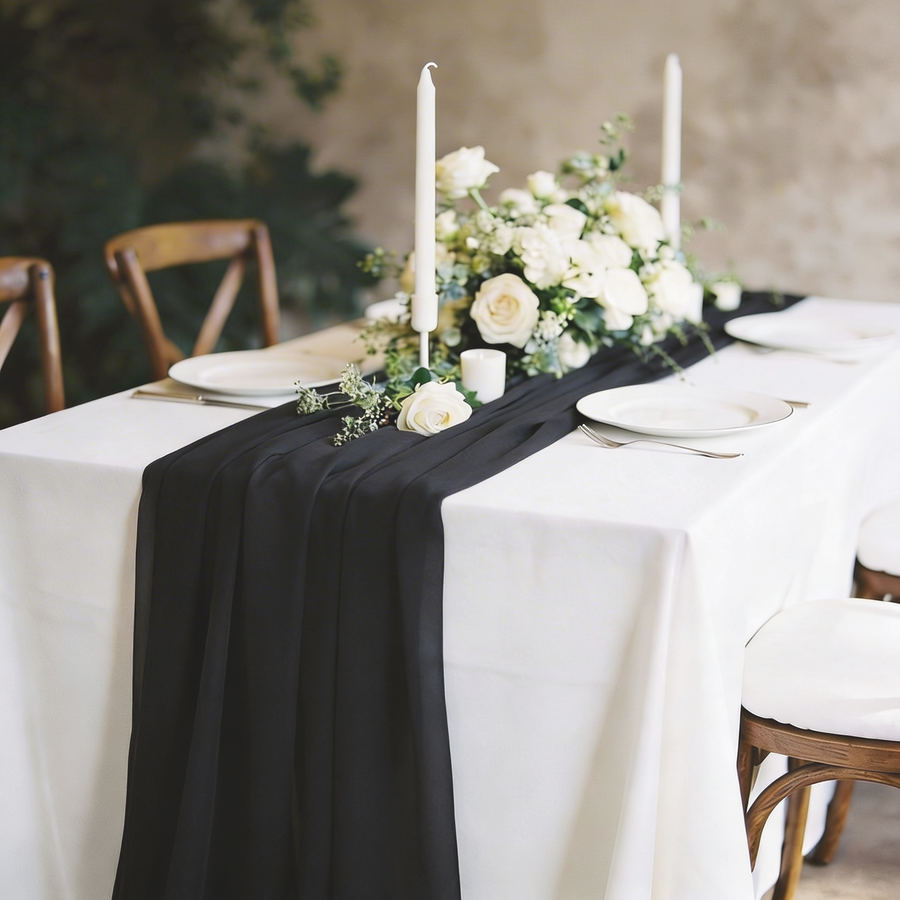 Black Chiffon Table Runner 70x300cm Styled Image 