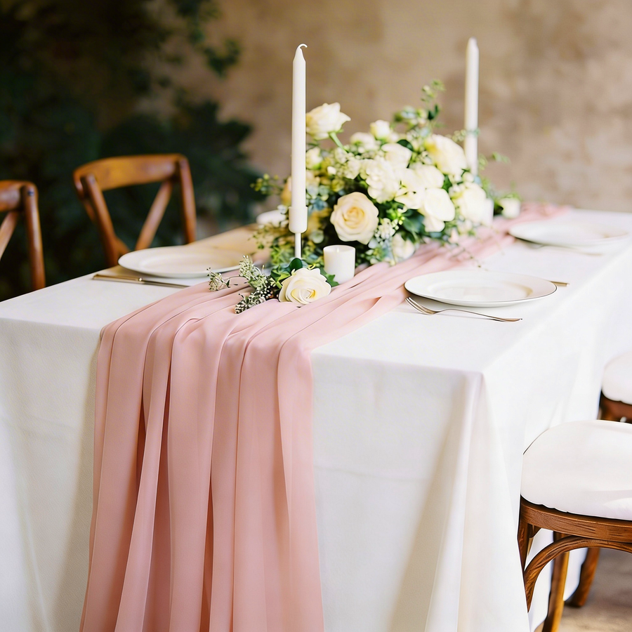 Blush Chiffon Table Runner 70x300cm Styled Image 