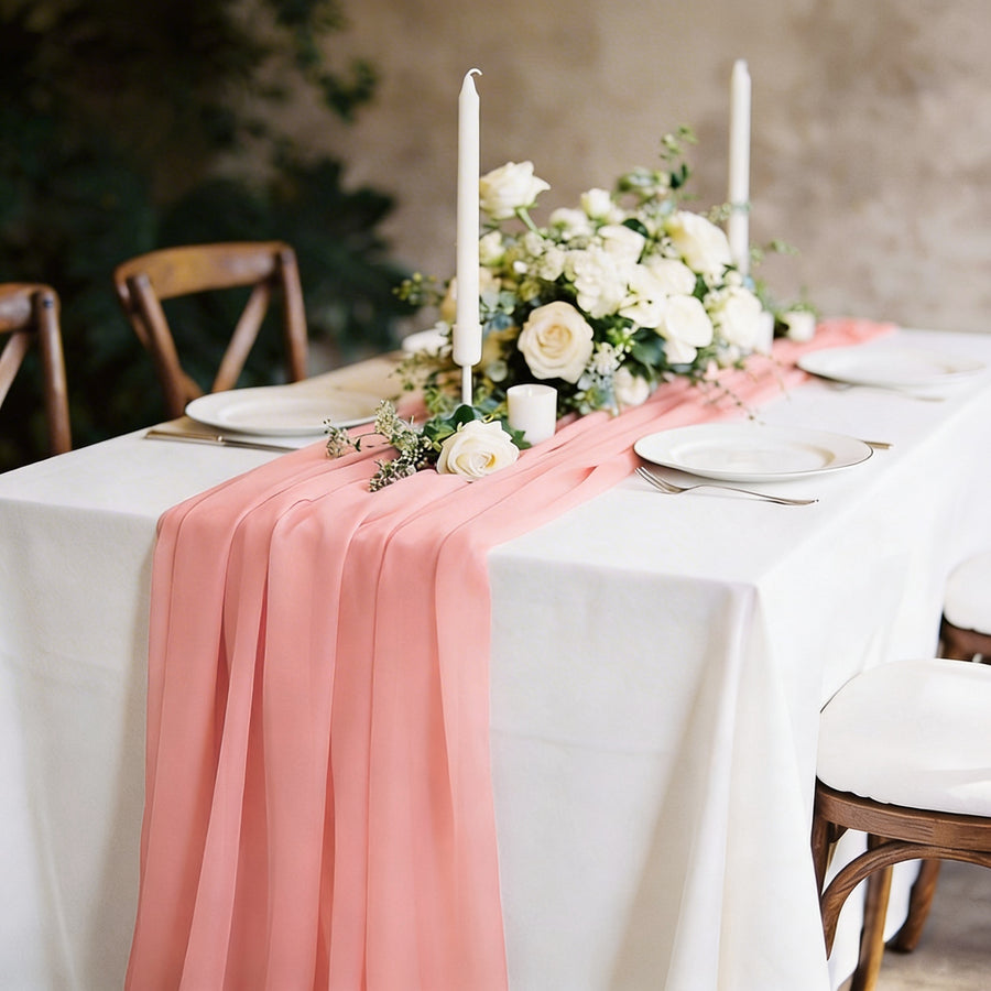 Coral Chiffon Table Runner 70x300cm Styled Image 