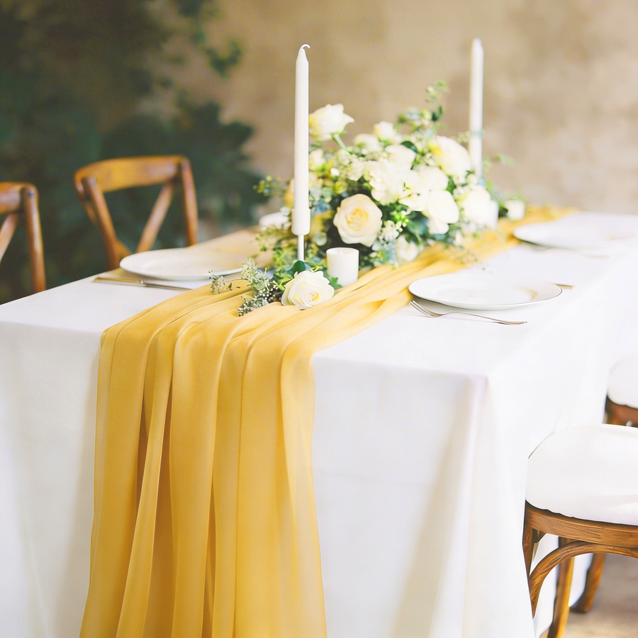 Gold Chiffon Table Runner 70x300cm Styled Image 