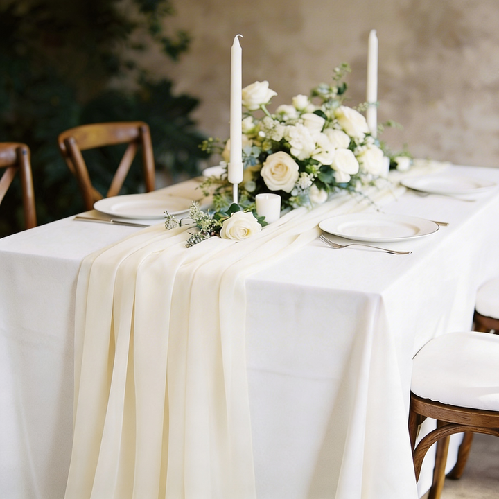 Ivory Chiffon Table Runner 70x300cm Styled Image 