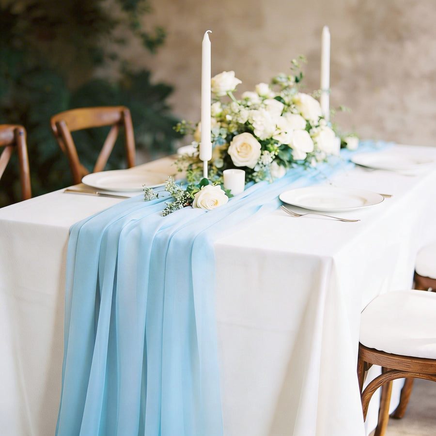Light Blue Chiffon Table Runner 70x300cm Styled Image 