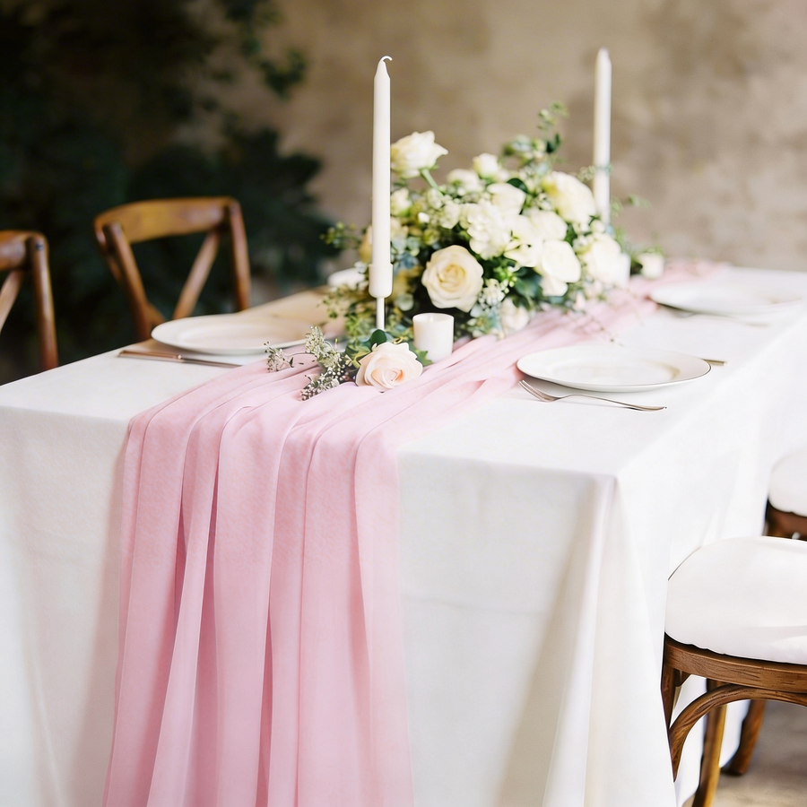 Light Pink Chiffon Table Runner 70x300cm Styled Image 