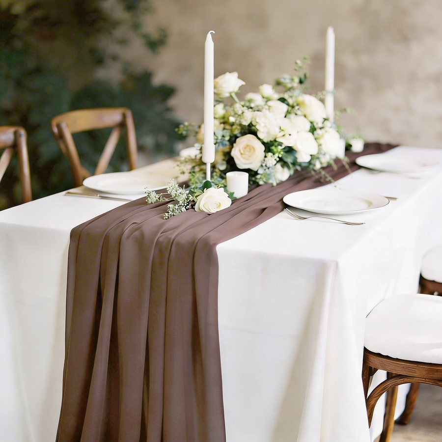 Mocha Chiffon Table Runner 70x300cm Styled Image 