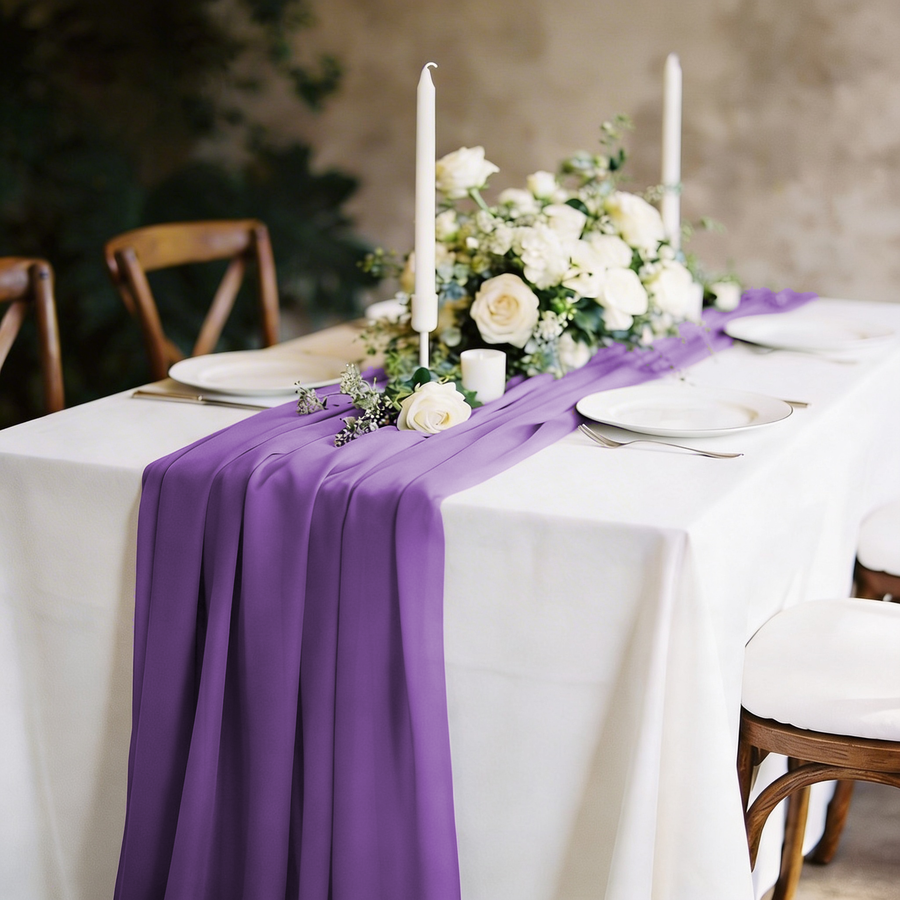 Purple Chiffon Table Runner 70x300cm Styled Image 