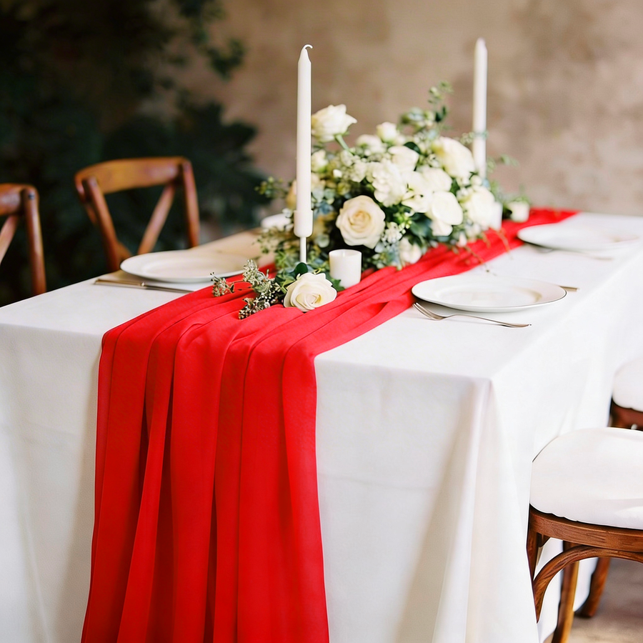 Red Chiffon Table Runner 70x300cm Styled Image 