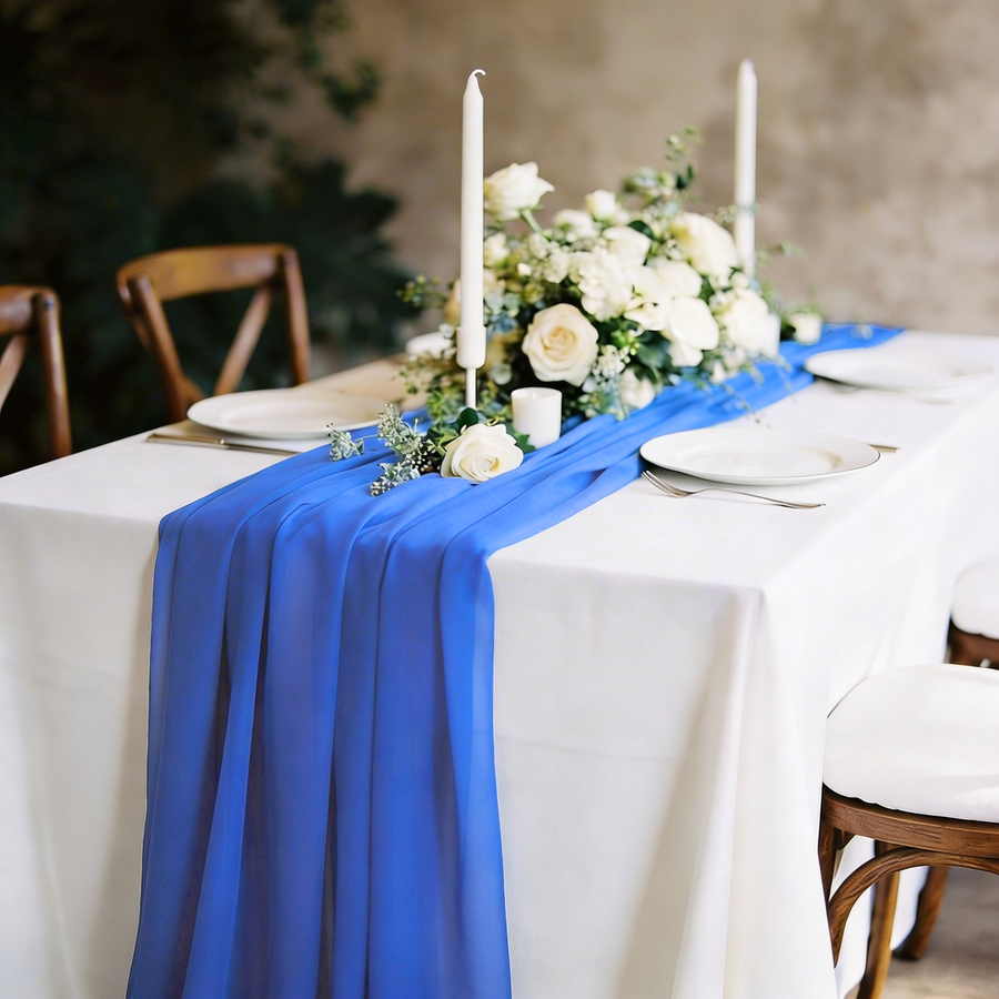Royal Blue Chiffon Table Runner 70x300cm Styled Image 