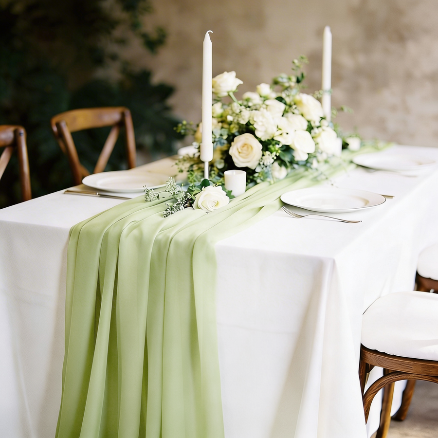 Sage Chiffon Table Runner 70x300cm Styled Image 
