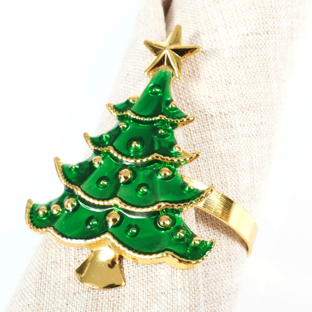 Christmas Napkin Ring - Christmas Tree attached to 100% linen napkin A