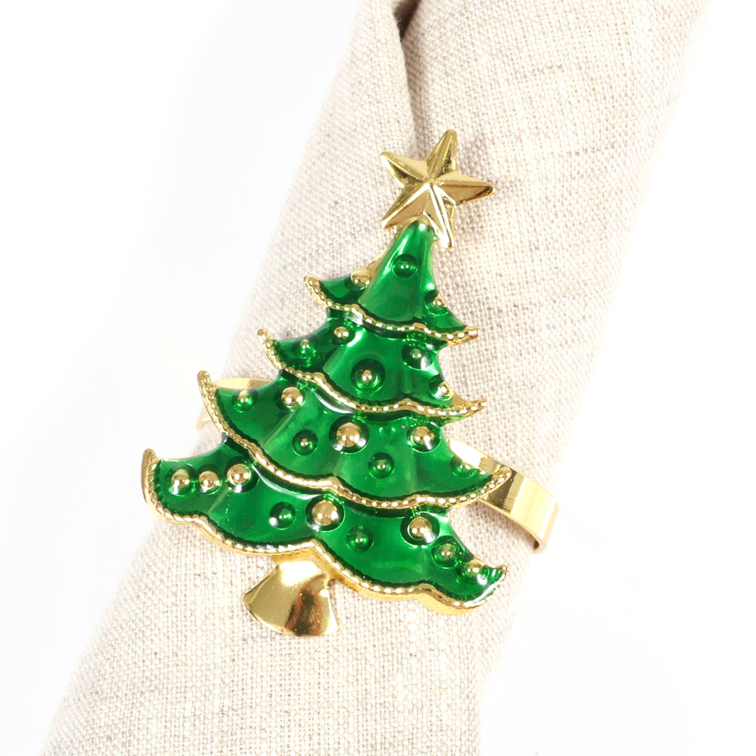 Christmas Napkin Ring - Christmas Tree attached to 100% linen napkin B