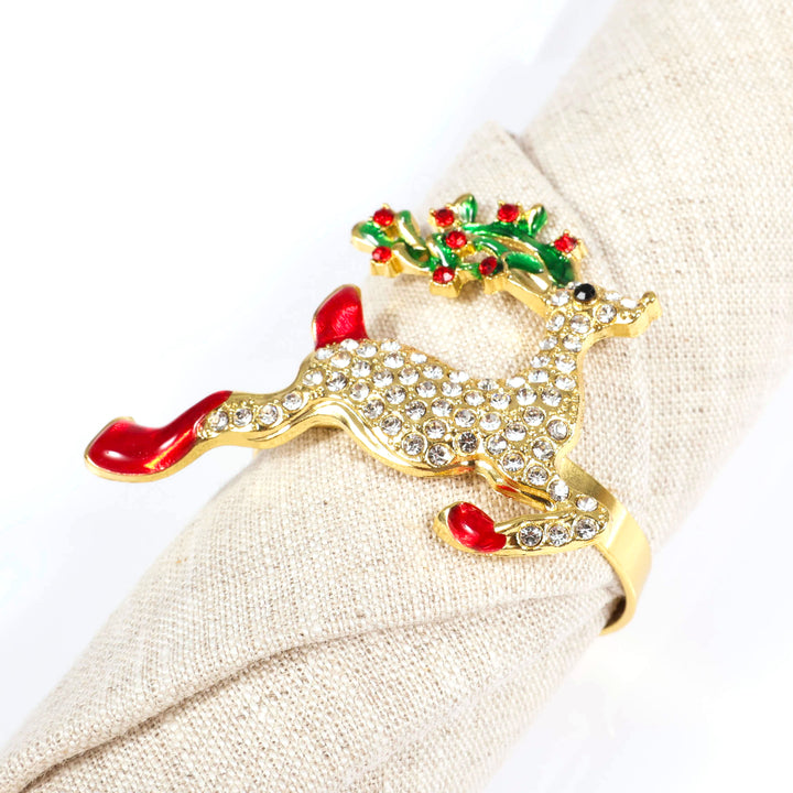 Christmas Napkin Ring - Reindeer attached to 100% linen napkin