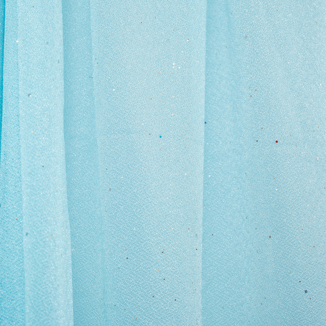 Blue Chiffon Fabric with Glitter 1.5mx25m - (Sheer Stretch Crepe Chiffon), close up of glitter