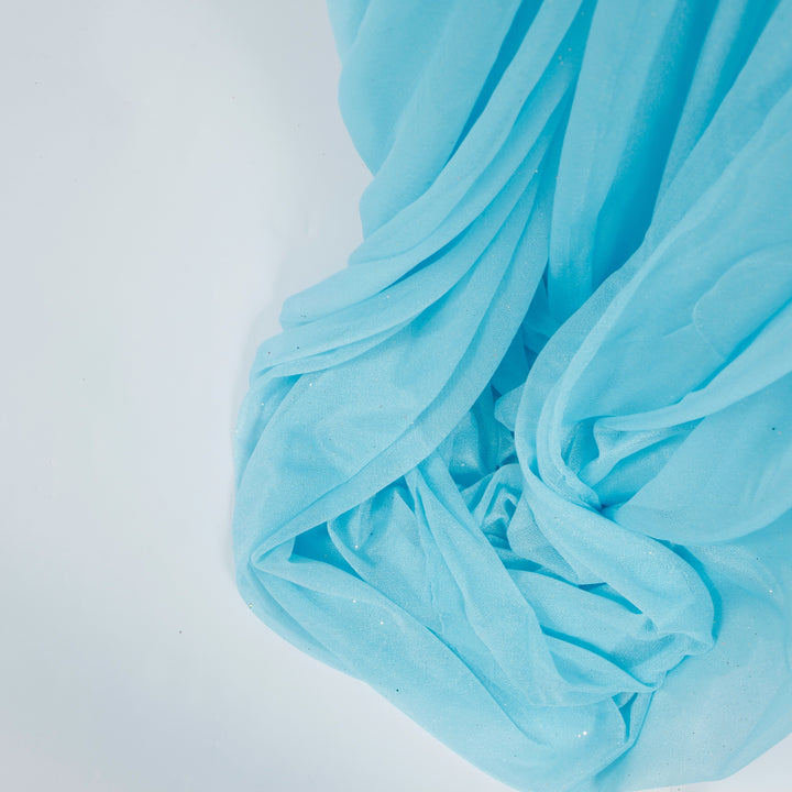 Blue Chiffon Fabric with Glitter 1.5mx25m - (Sheer Stretch Crepe Chiffon), close up of material