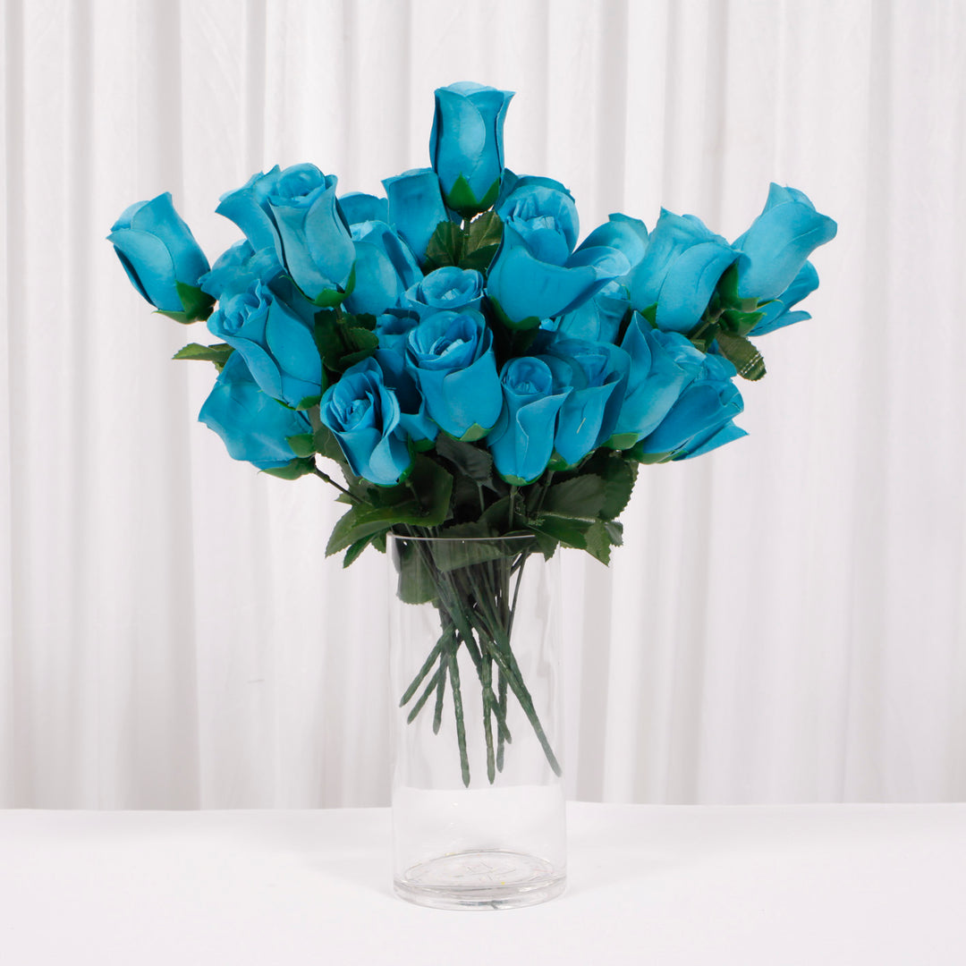 Artificial Silk Premium Rose Bud Bouquet - Dusty Blue in vase