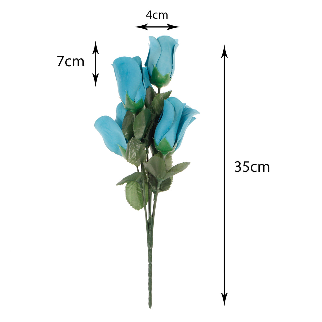 Artificial Silk Premium Rose Bud Bouquet - Dusty Blue sizing