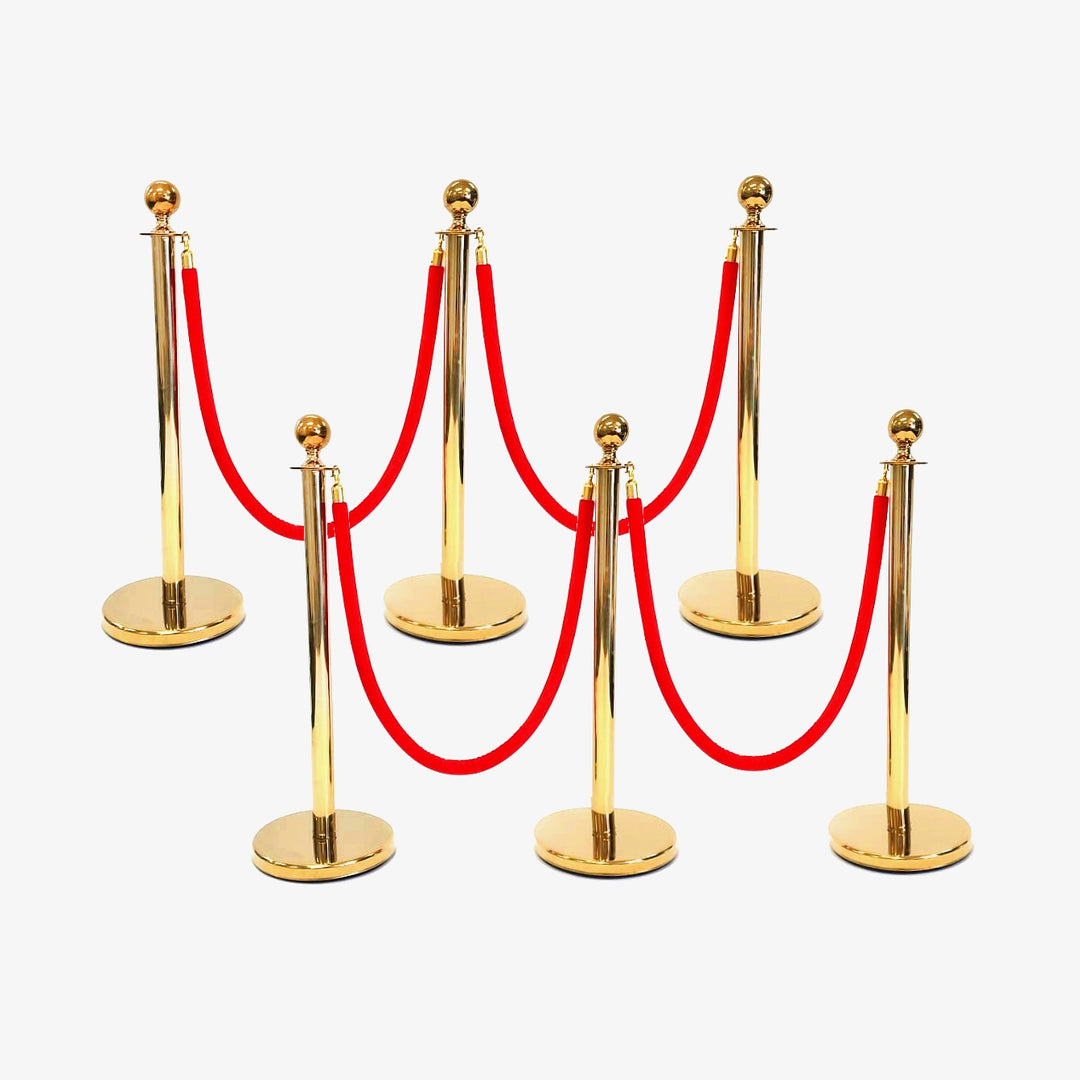 Gold Bollard & Velvet Red Rope Value Package (2 x 2m lengths)