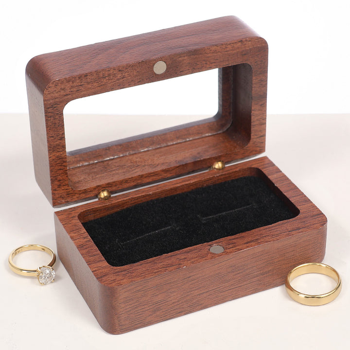 Double Ring Box - Wood / Black Velvet