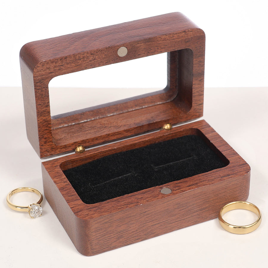Double Ring Box - Wood / Black Velvet