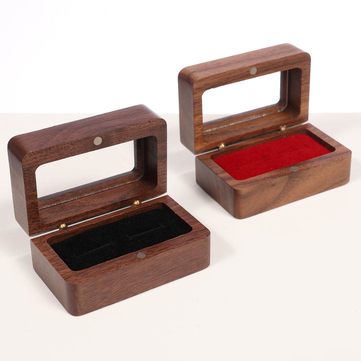 Double Ring Box - Wood / Black & Red Velvet