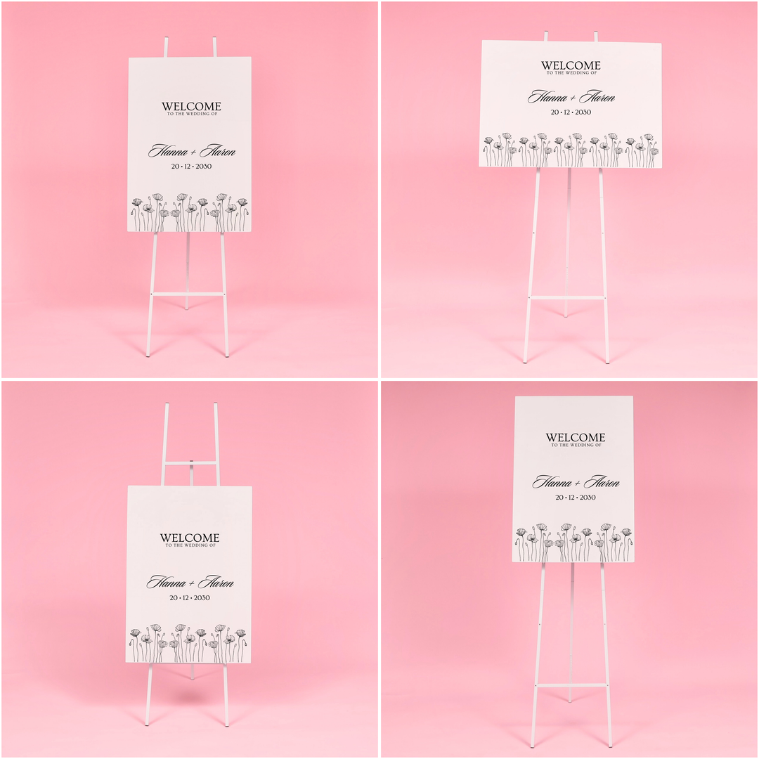 Height Adjustable Metal Wedding Easel - White (155cm), different heigh options for standard A1 Sign 