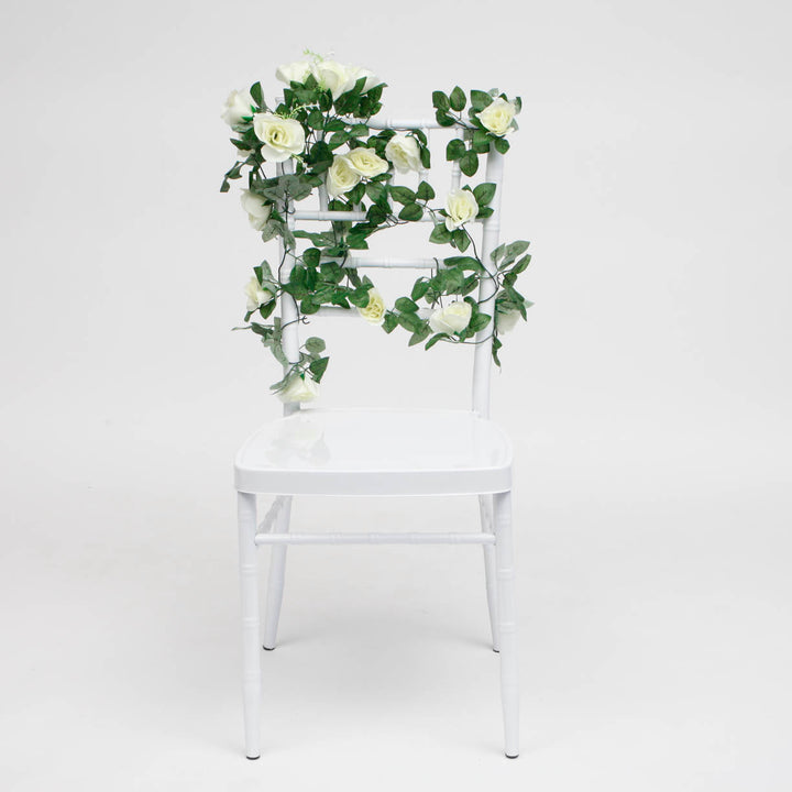 White Rose (6cm) Flower Waterfall Bouquet - 1m on chair b