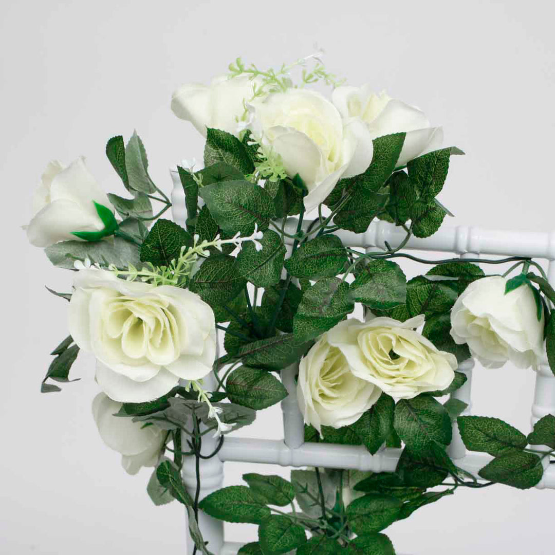 White Rose (6cm) Flower Waterfall Bouquet - 1m leaves