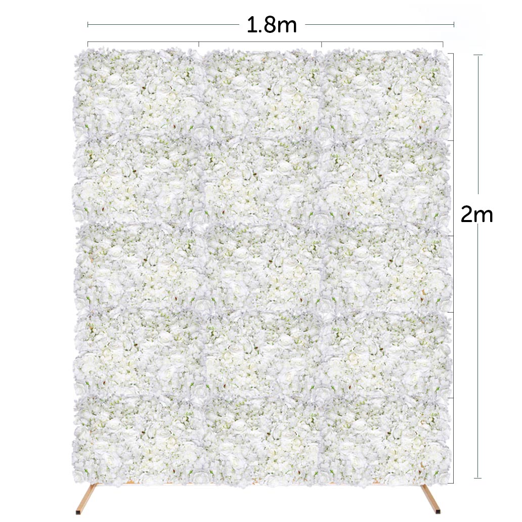 White Rose and Hydrangea Flower Wall + Mesh Frame Combo measurements 1.8mx2m