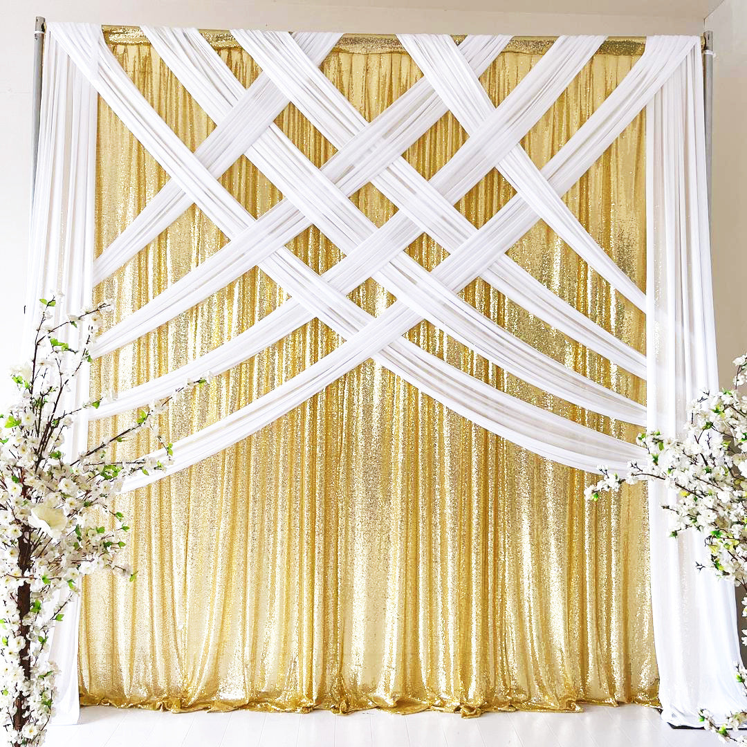 CROSS DRAPE Backdrop - 3 meters length x 3 meters high - Gold Sequin