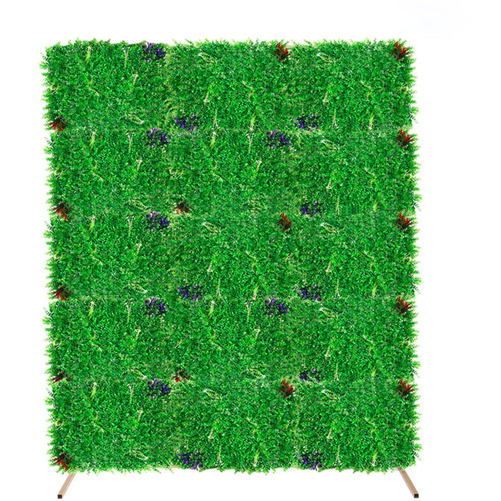 Box Hedge, Grass Shoots & Flowers Greenery Wall + Gold Mesh Frame Freestanding COMBO - (2m x 1.5m) *BEST VALUE*