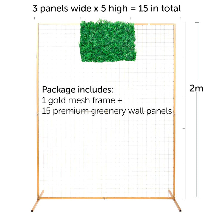 glod mesh frame with 1 flower panel to show for to assemble, 3 panels wide by 5 high