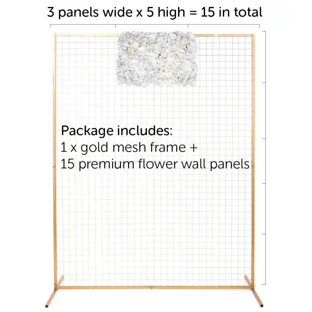 glod mesh frame with 1 flower panel to show for to assemble, 3 panels wide by 5 high