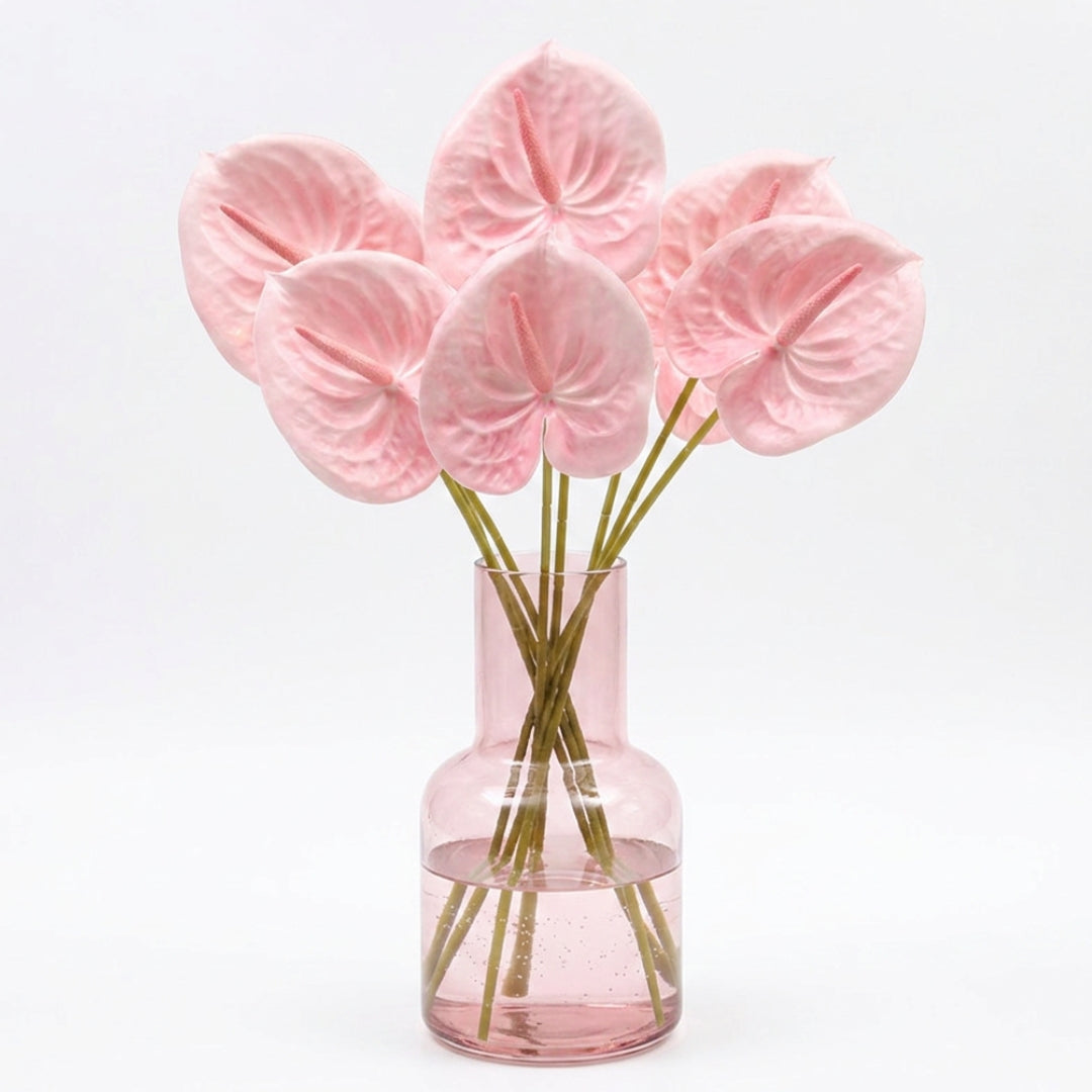Glass Bottle Vase - Pink (9x21cm) with Flowers