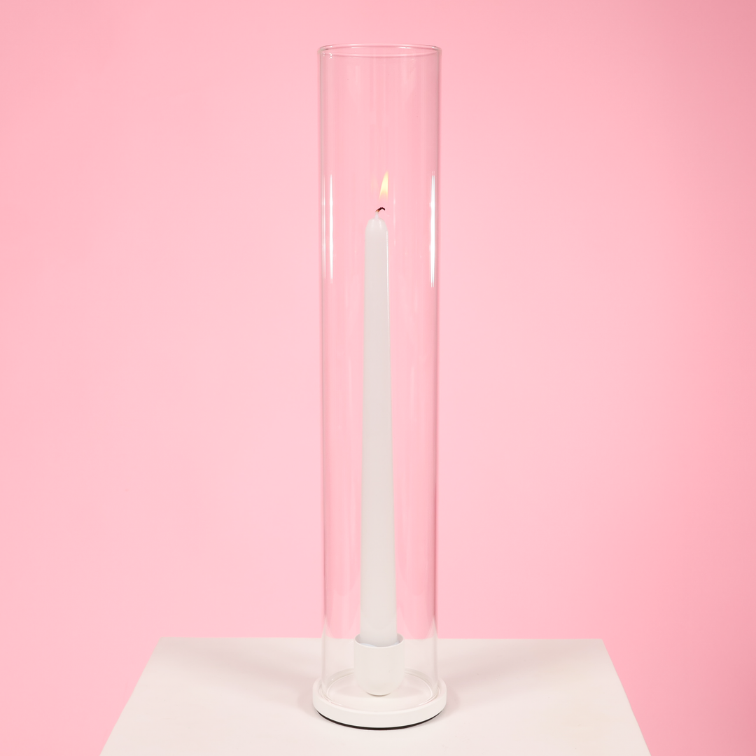 Glass Candle Sleeve (6.5x35cm) with candle holder and candle