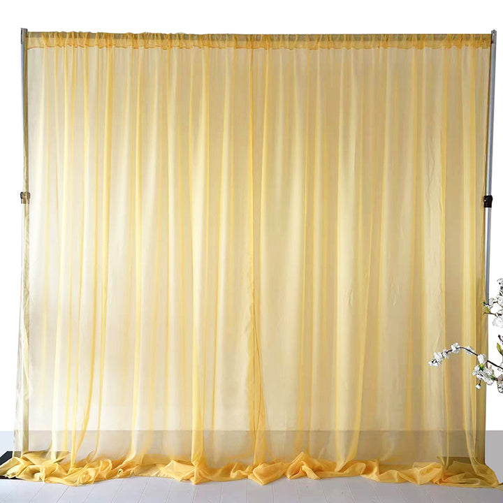 Gold Voile Curtain - centre split, draping