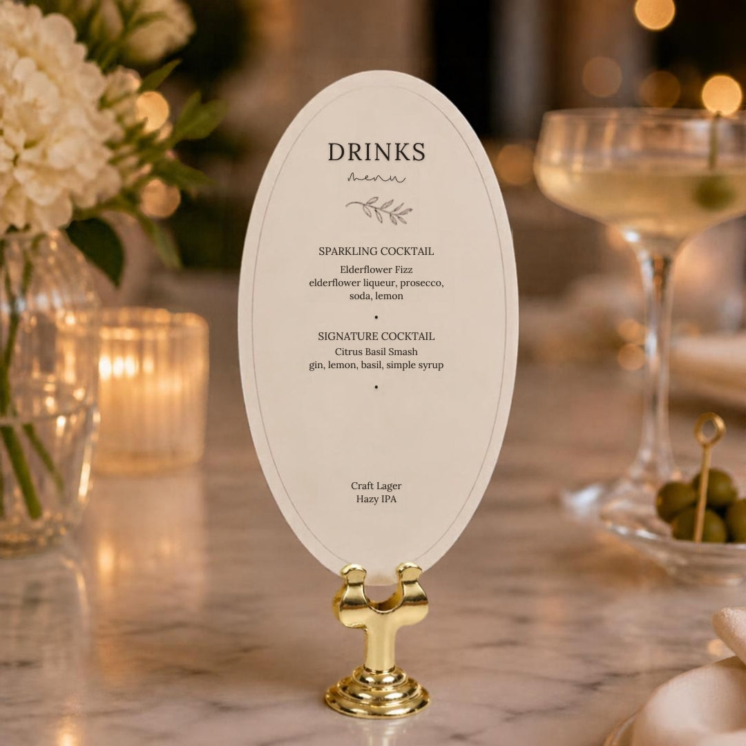 Metal Place Card Holder - Gold - with menu