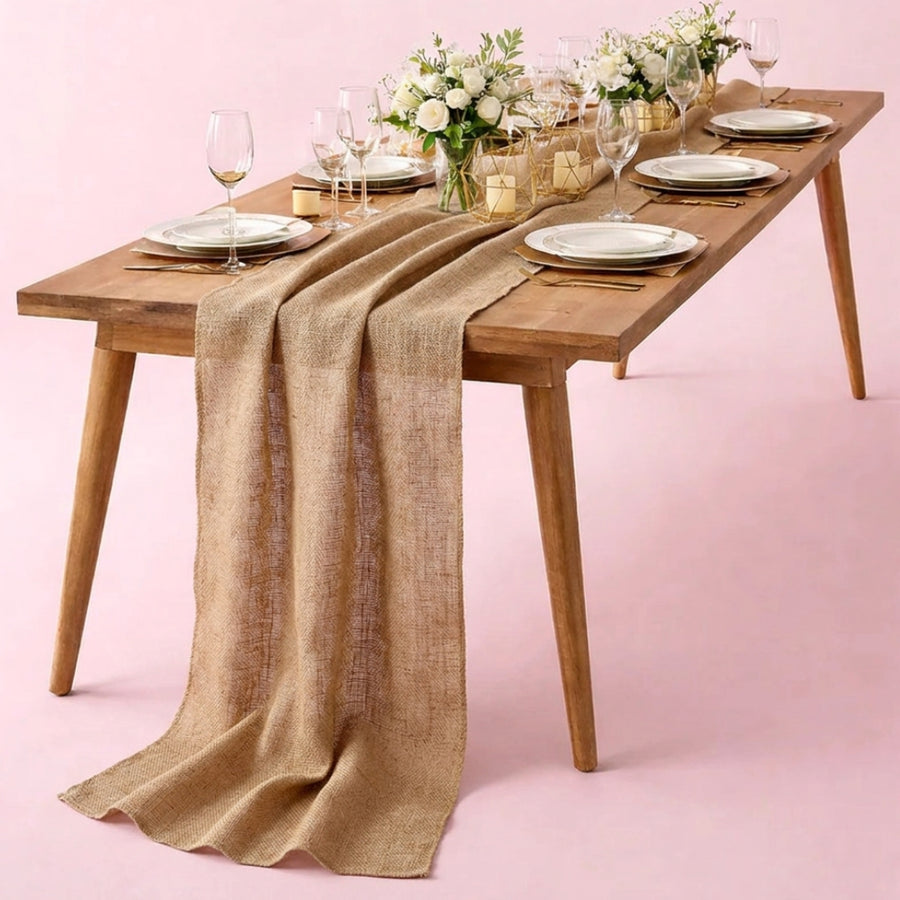 Hessian Table Runner - Extra Long (45cmx10m) styled