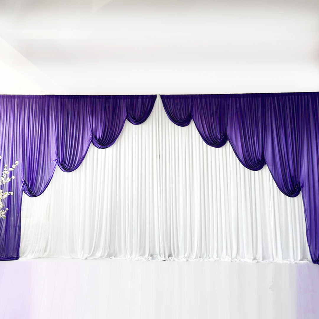 White ice silk backdrop with Purple contour swag ice silk