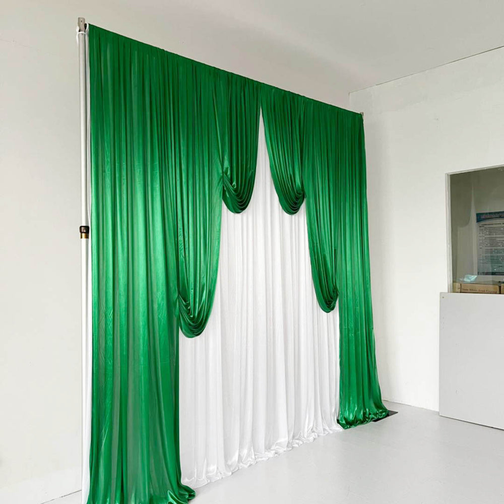 Ice Silk Event Backdrop with Venetian Contour Stage Curtain / Valance Swag (Jade and White) 3m wide x 3m high