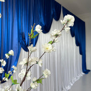 White Ice Silk & Royal Blue contour swag ice silk curtain 6mIce Silk Event Backdrop with Venetian Contour Stage Curtain / Valance Swag (Royal Blue and White) 3m wide x 3m high side angle close