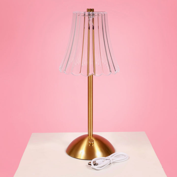 Portable Rechargeable Table Lamp - Clear Ribbed Shade