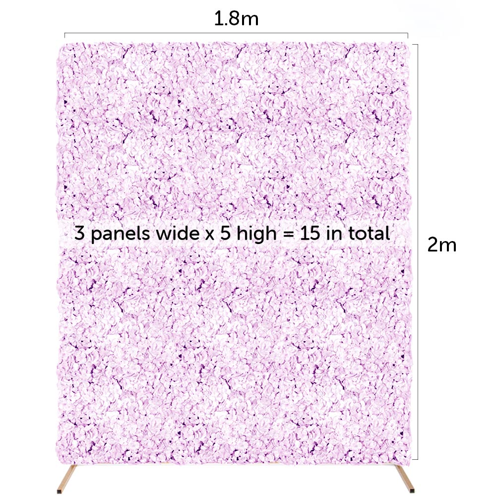 Flower wall combo measurements 1.8m wide by 2m high uses 15 flower panels