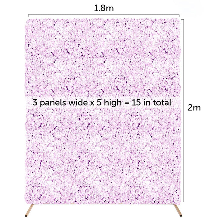 Flower wall combo measurements 1.8m wide by 2m high uses 15 flower panels