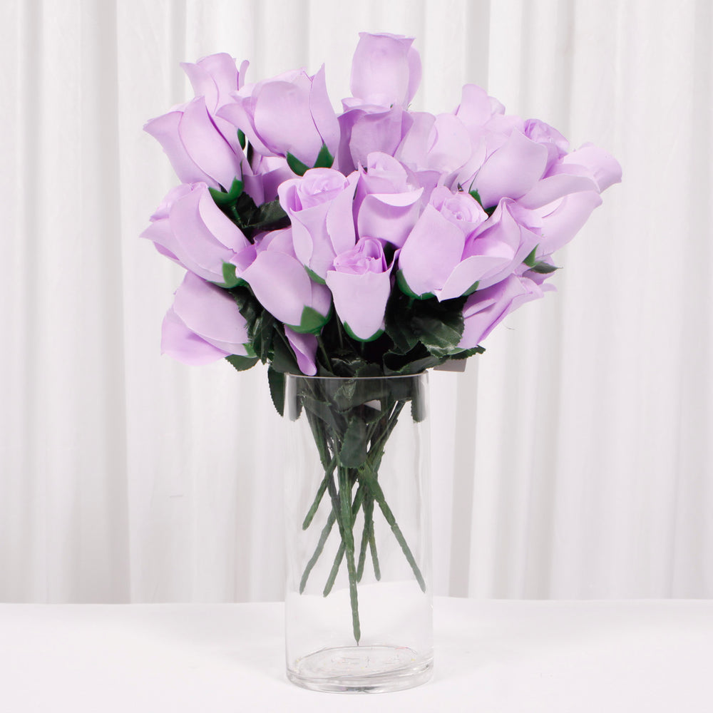 Artificial Silk Premium Rose Bud Bouquet - Lavender in vase