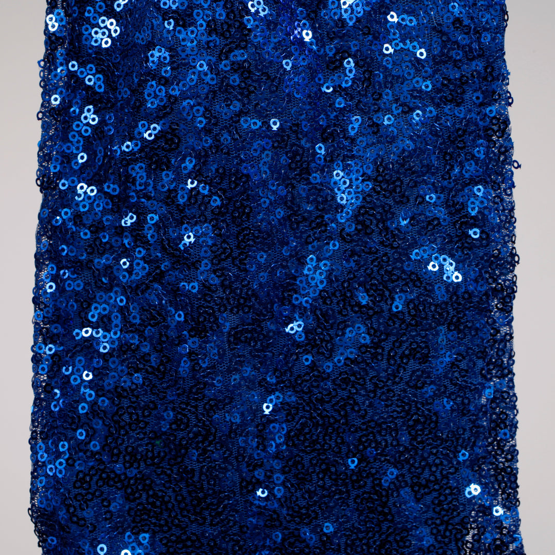 Sequin Lycra Chair Bands - Royal Blue. close up of sequins