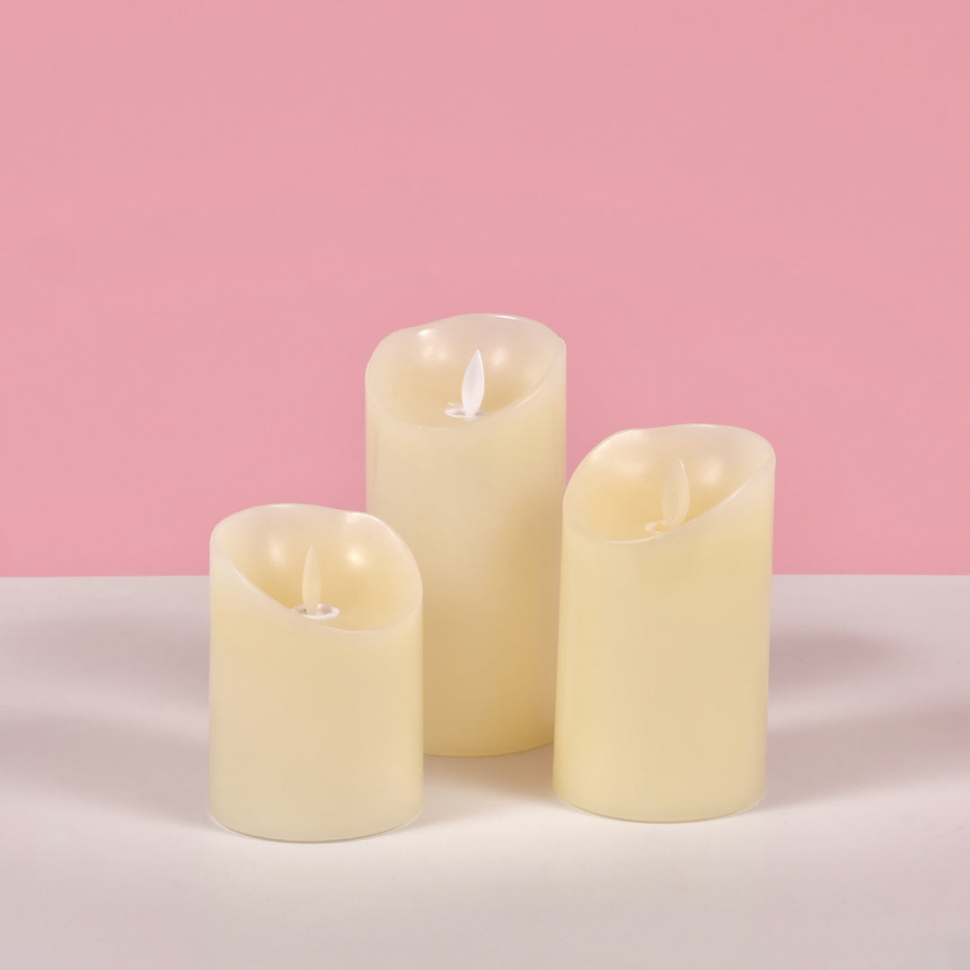 LED Flameless Flickering Wax Pillar Candle - Ivory, all 3 sizes